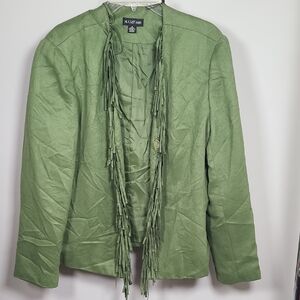August Max Light Green Suede Fringe Open-Front Jacket